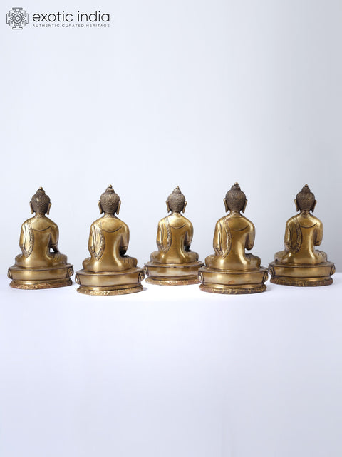 8" Set of Five Buddha in Different Mudras | Brass Statues