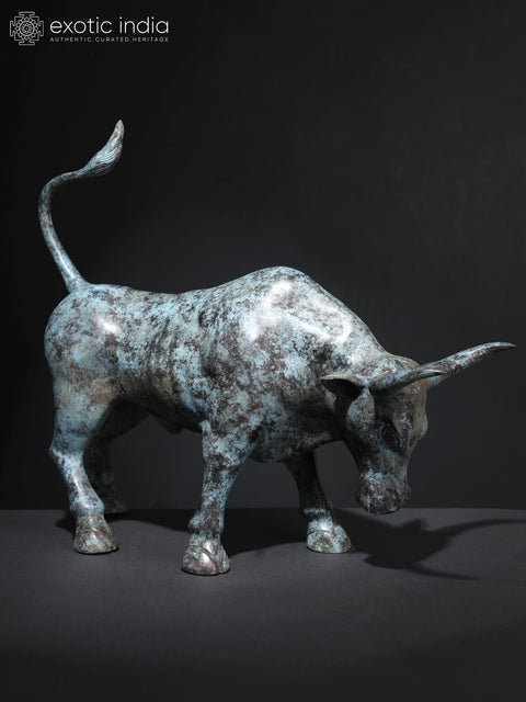 19" Angry Bull | Home Decor | Balinese Brass Statue