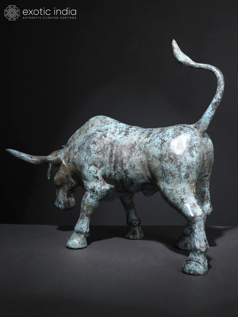 19" Angry Bull | Home Decor | Balinese Brass Statue