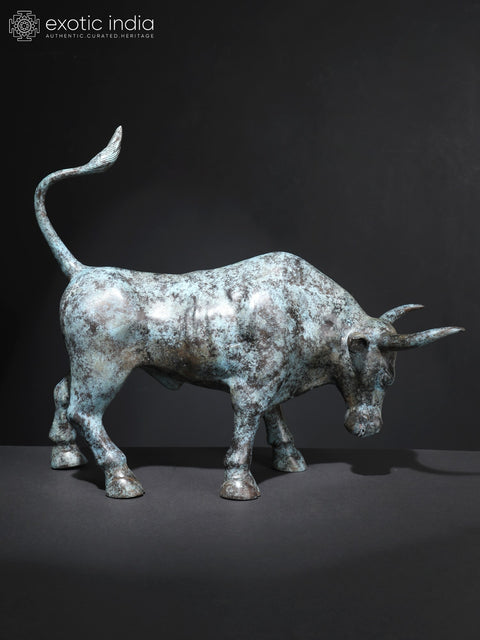 19" Angry Bull | Home Decor | Balinese Brass Statue