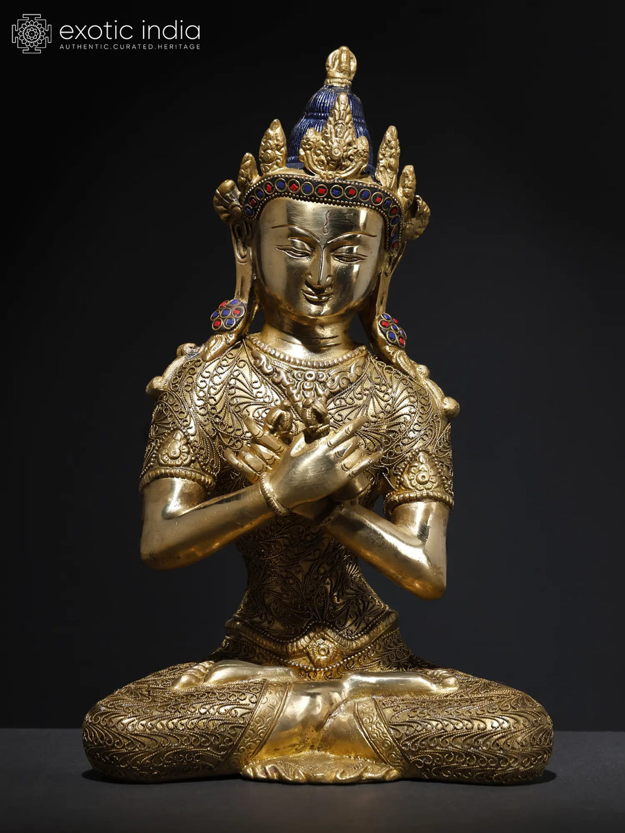 13" Vajradhara Brass Statue with Filigree Work for Pooja