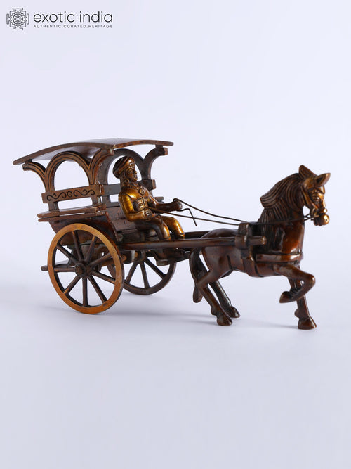 8" Brass Horse Cart Vintage Decorative Showpiece