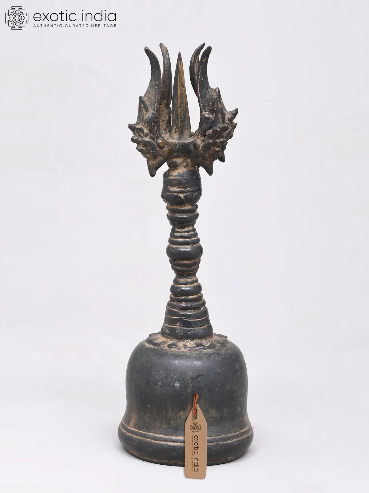 11" Tibetan Bell Topped with Open Pronged Dorje (Five Pronged Symbolic of Five Gyani Buddhas)