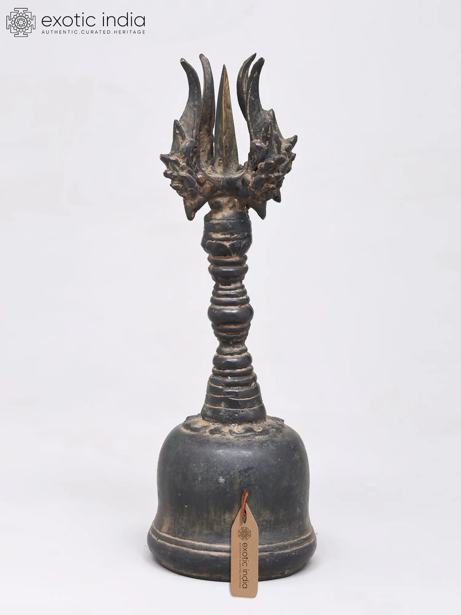 11" Tibetan Brass Bell with Five Pronged Dorje Handmade Statue