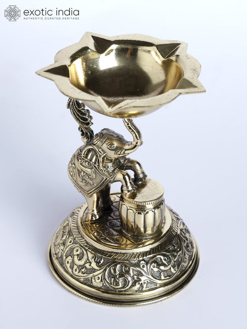 4" Superfine Brass Elephant Lamp Handmade Statue
