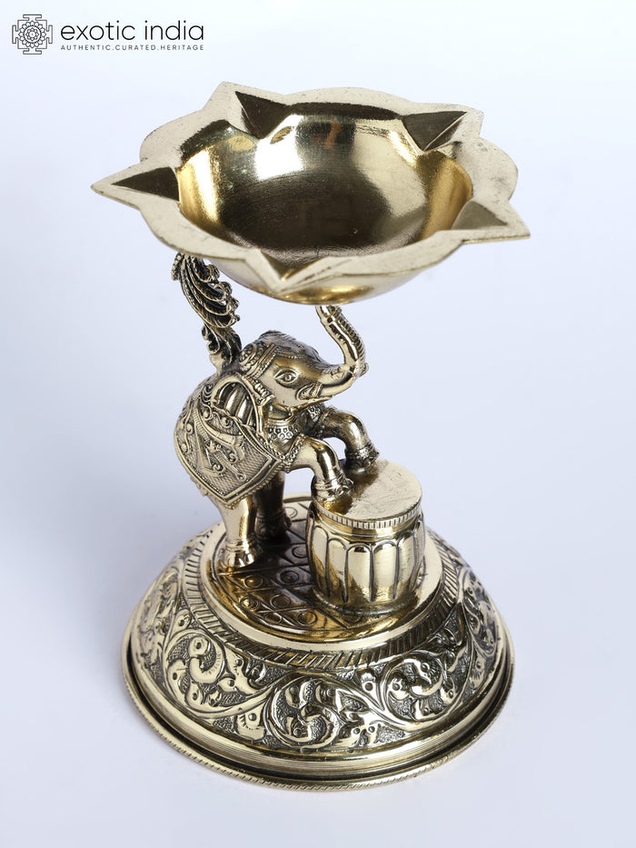 4" Superfine Brass Elephant Lamp Handmade Statue