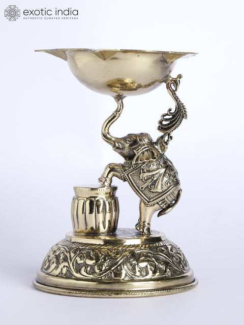 4" Small Size Superfine Elephant Lamp in Brass