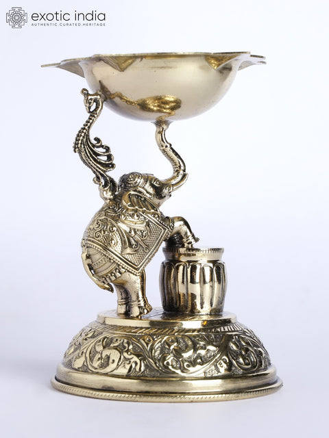 4" Small Size Superfine Elephant Lamp in Brass