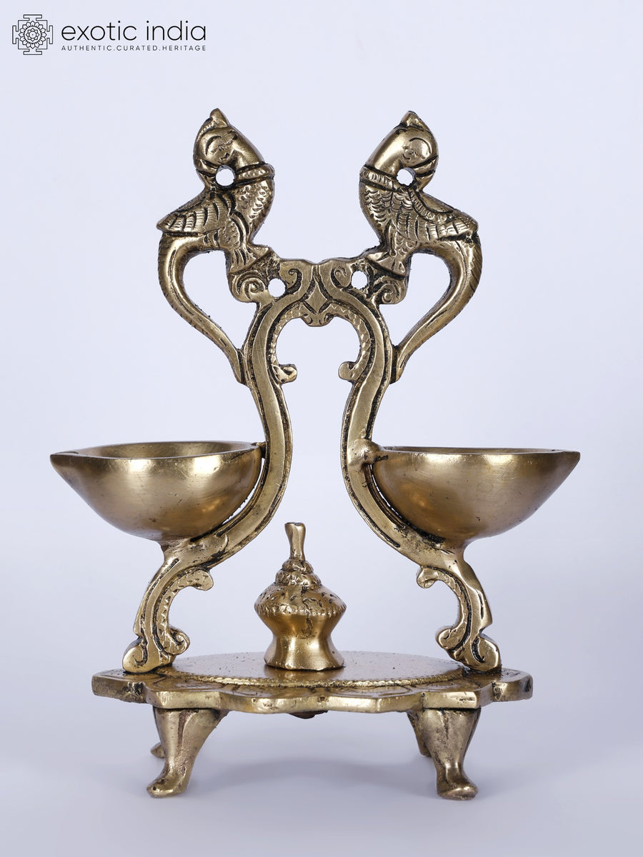 6" Brass Designer Peacocks Lamp for Home Decor