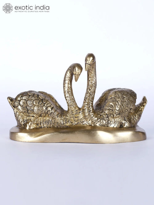 6" Brass Swan Couple Statue for Home Decor