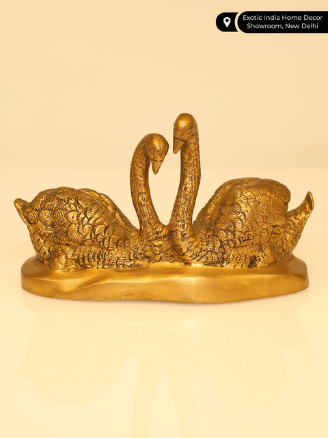 6" The Couple of Swans | Brass Statues | Table Decor
