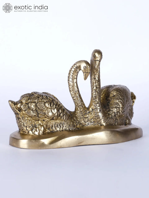6" The Couple of Swans | Brass Statues | Table Decor