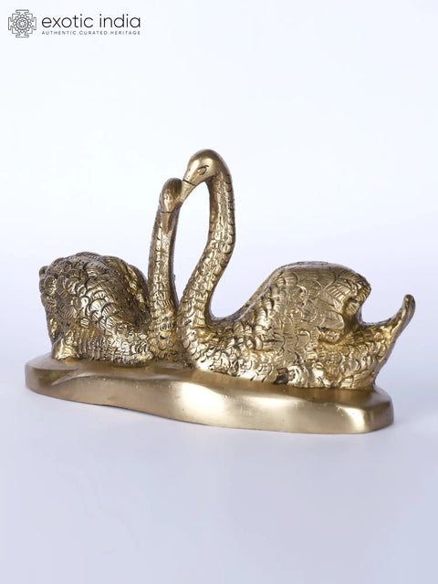 6" The Couple of Swans | Brass Statues | Table Decor