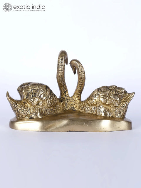 6" The Couple of Swans | Brass Statues | Table Decor