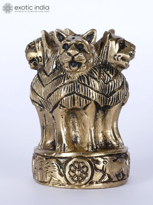 3" National Emblem of India Brass Statue for Home Decor