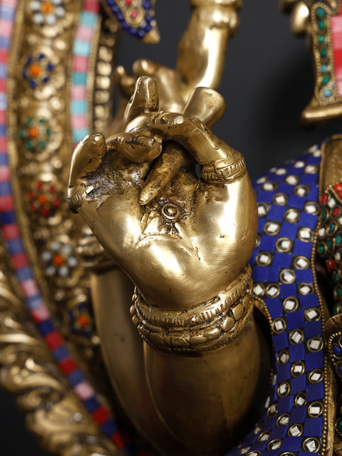 46" Raja Ganesha: Ganapati on Throne Brass Inlay Work Statue