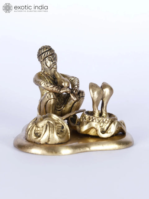 3" Small Indian Snake Charmer (Sapera) Brass Statue | Table Decor