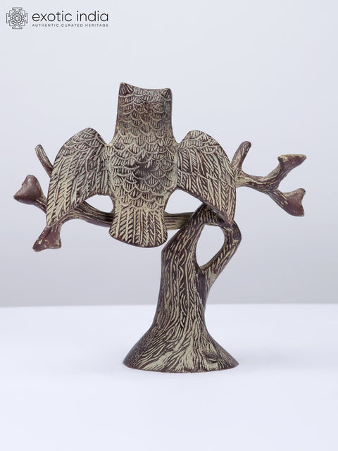 7" Owl Seated on Tree Branch | Decorative Brass Statue