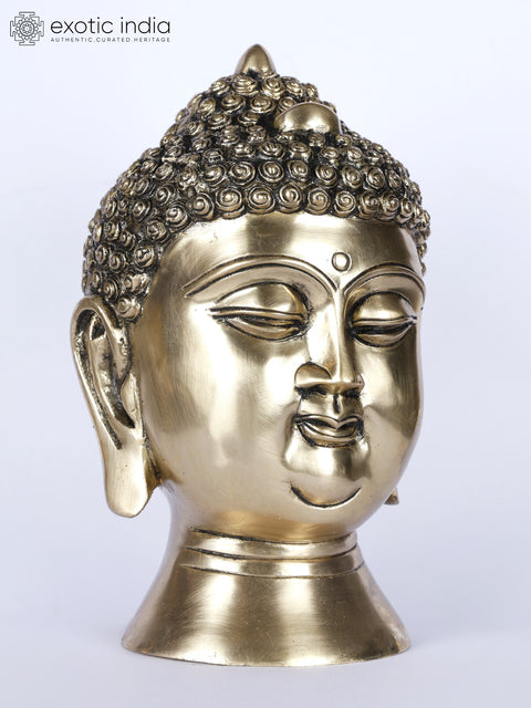 9" Brass Buddha Head Figurine | Buddhist Statue