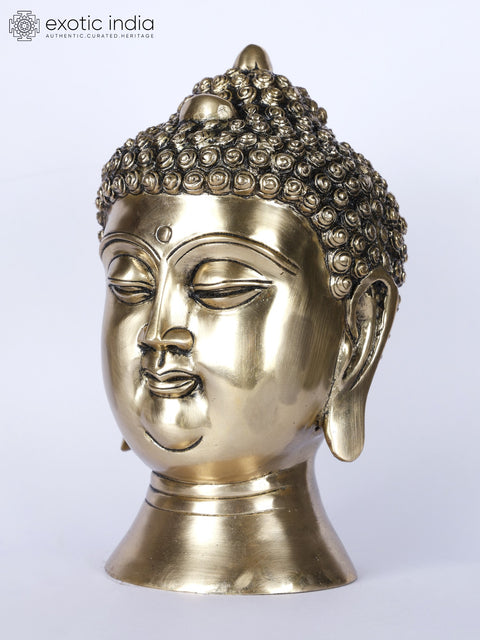 9" Brass Buddha Head Figurine | Buddhist Statue