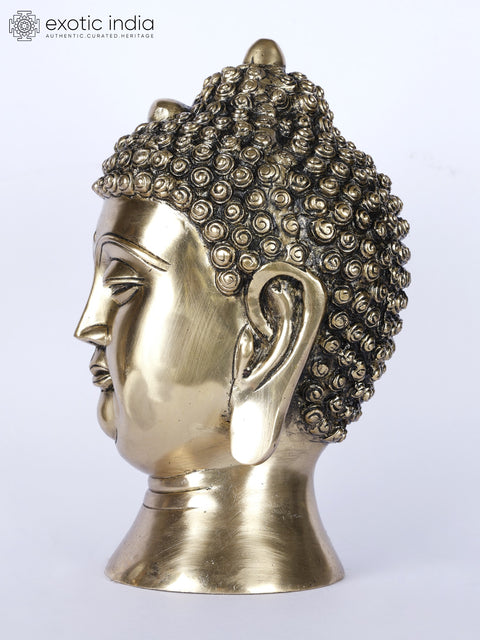 9" Brass Buddha Head Figurine | Buddhist Statue