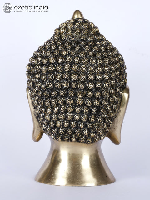 9" Brass Buddha Head Figurine | Buddhist Statue