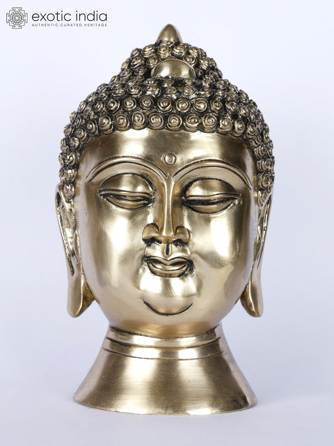 9" Brass Buddha Head Figurine | Buddhist Statue