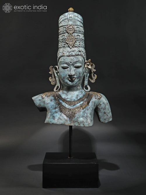 46" Large Goddess Parvati Brass Statue on Wood Base