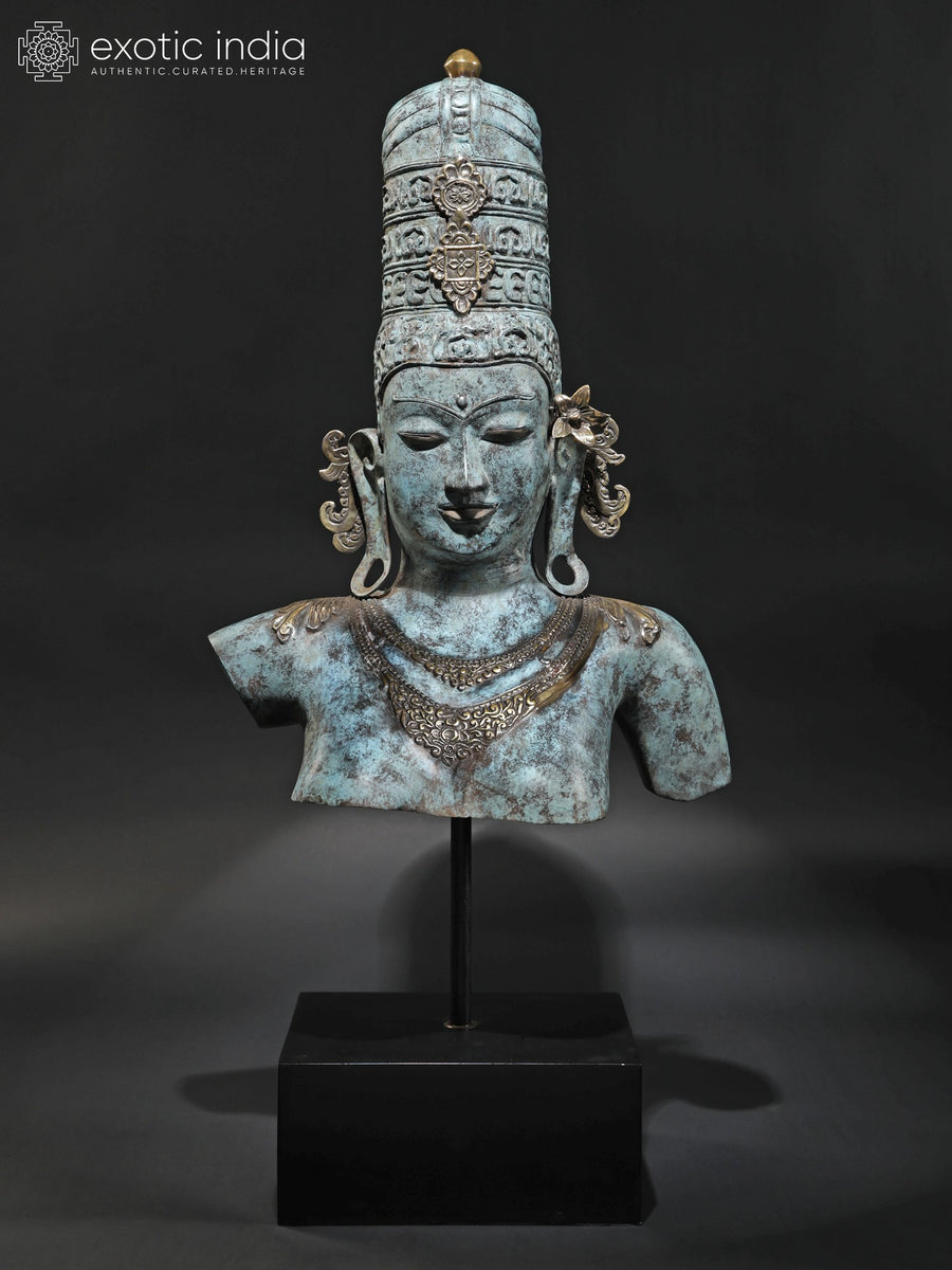 46" Large Goddess Parvati Brass Statue on Wood Base