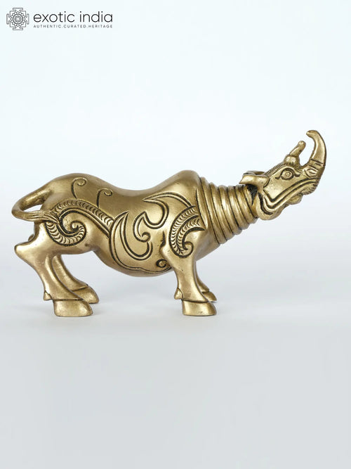 7" Brass Rhinoceros Statue for Table Decor
