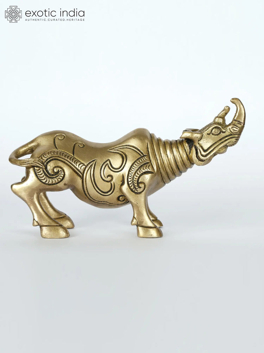 7" Brass Rhinoceros Statue for Table Decor