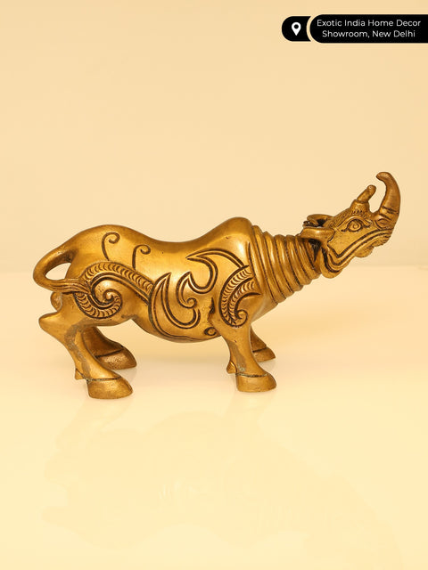 7" Rhinoceros Statue in Brass | Table Decor