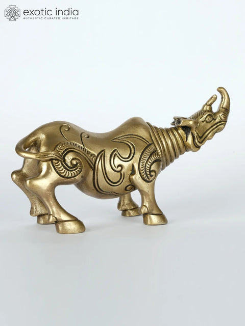 7" Rhinoceros Statue in Brass | Table Decor