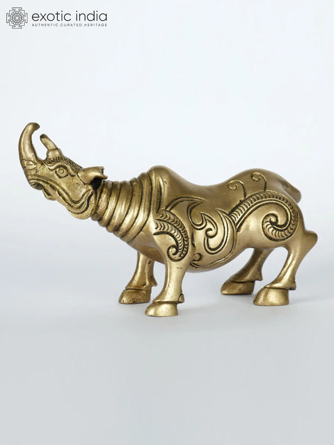 7" Rhinoceros Statue in Brass | Table Decor
