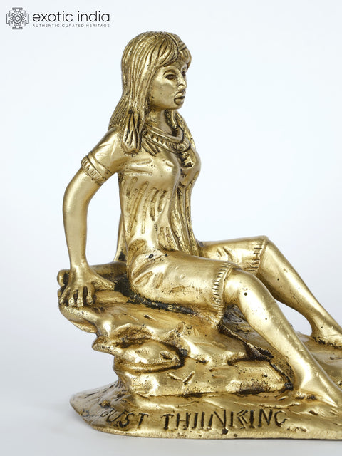 9" Lady Seated on Cliff | Brass Statue | Table Decor