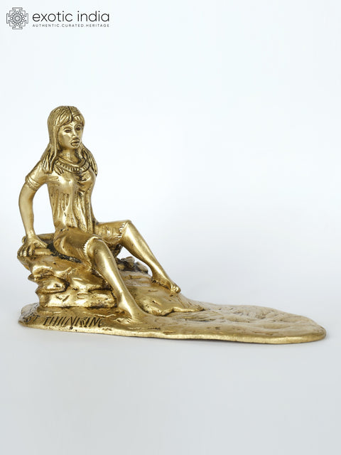 9" Lady Seated on Cliff | Brass Statue | Table Decor