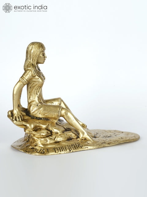 9" Lady Seated on Cliff | Brass Statue | Table Decor
