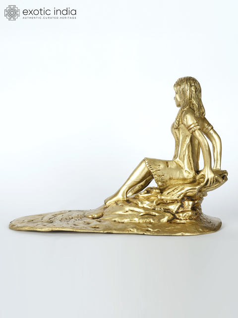 9" Lady Seated on Cliff | Brass Statue | Table Decor