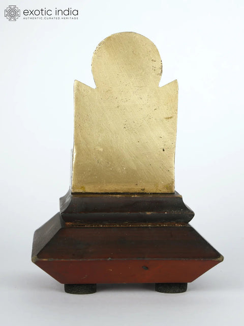 4" Small Brass Lord Buddha Seated in Dhyan Mudra on Wood Base