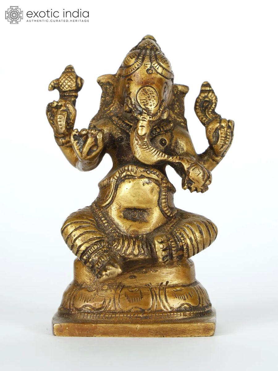 3" Chaturbhuja Lord Ganesha Handmade Brass Statue