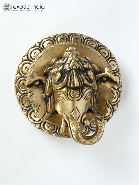 3" Small Lord Ganesha Face wall Hanging in Brass