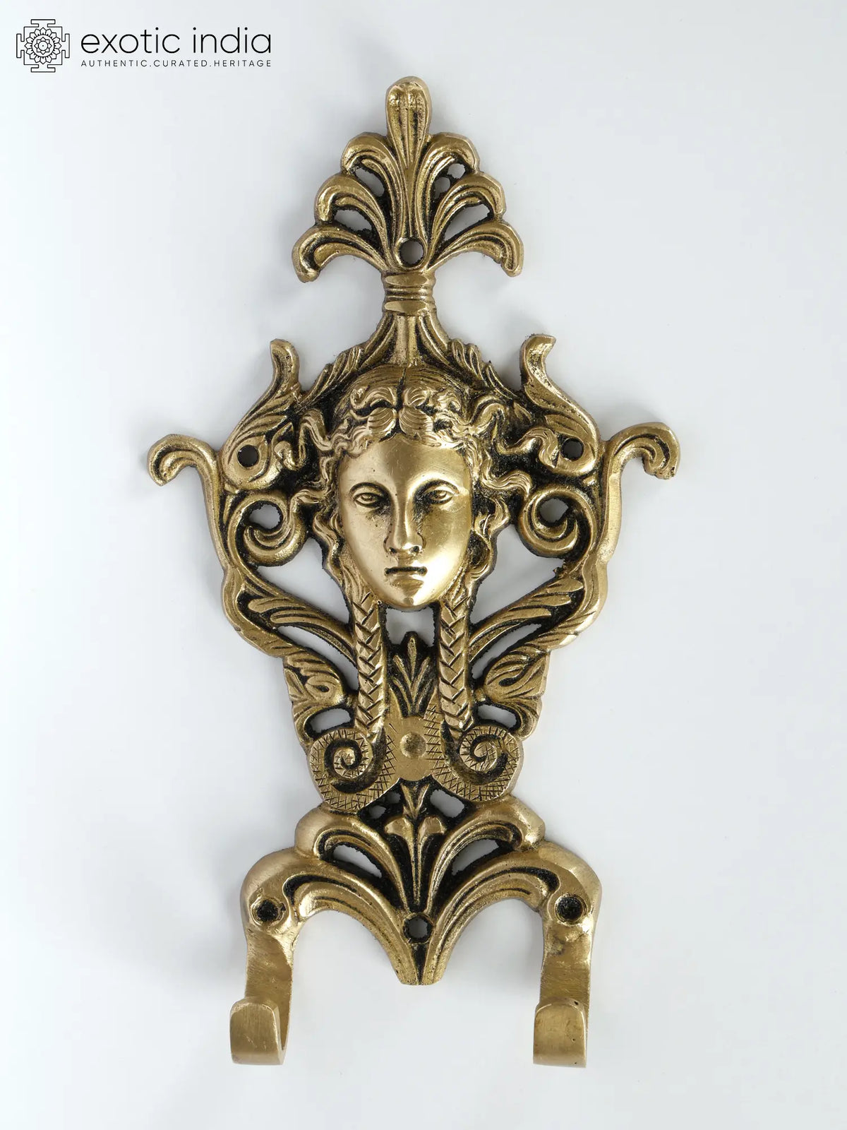 9" Brass Princess Girl Face Hook | Wall Hanging