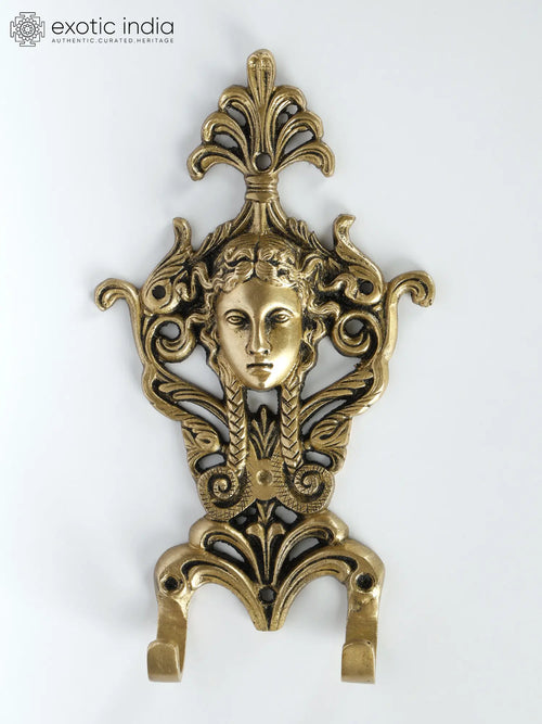 9" Brass Princess Girl Face Wall Hook Hanging