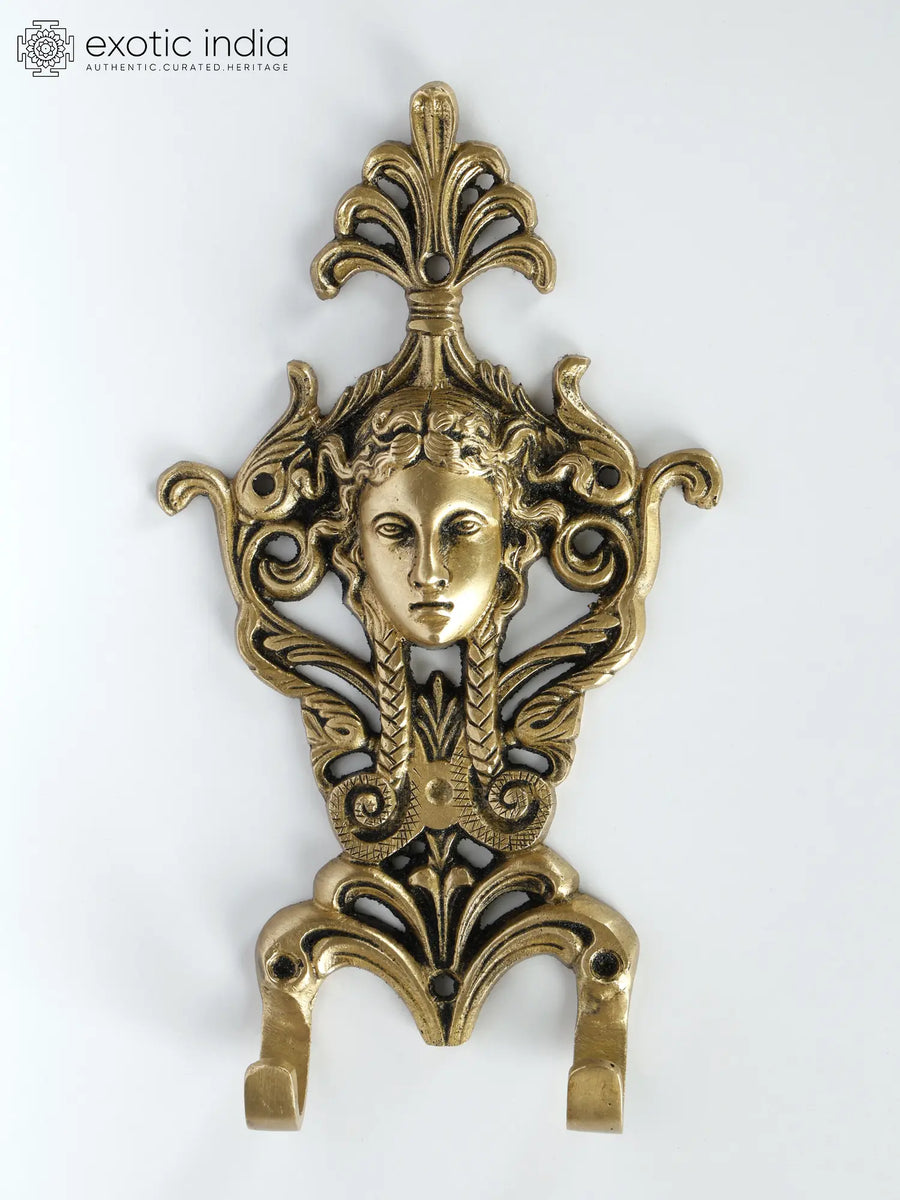 9" Brass Princess Girl Face Wall Hook Hanging
