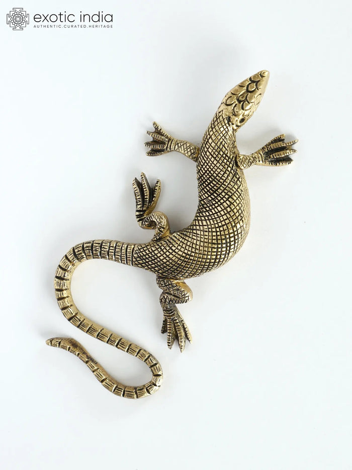 5" Brass Realistic Lizard Statue for Home Decor