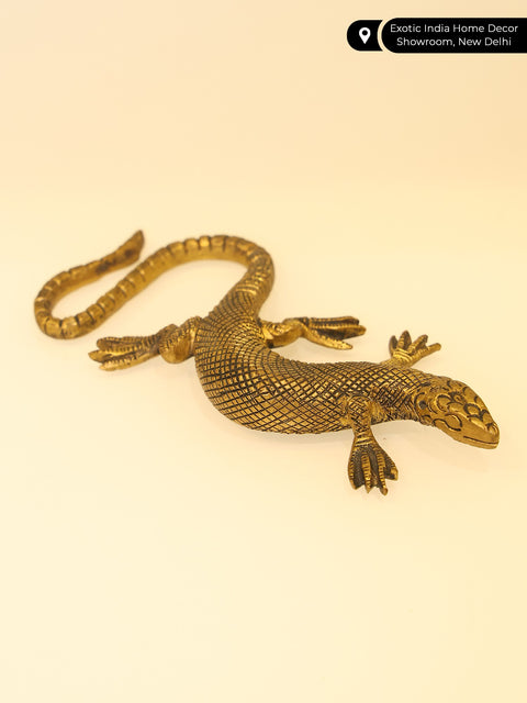 5" Brass Realistic Lizard Figurine | Wall Hanging and Table Piece Both