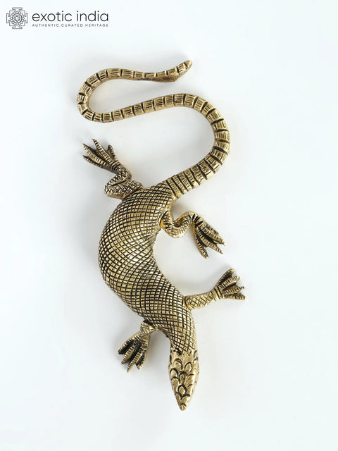 5" Brass Realistic Lizard Figurine | Wall Hanging and Table Piece Both