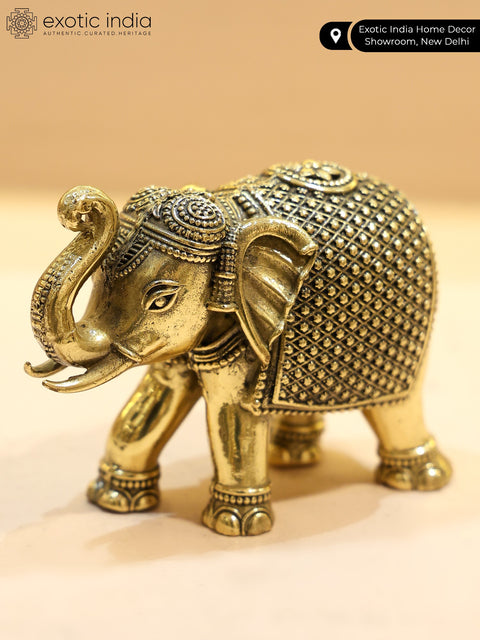 Small Superfine Decorative Elephant Statue with Upraised Trunk | Multiple Sizes Brass Table Decor