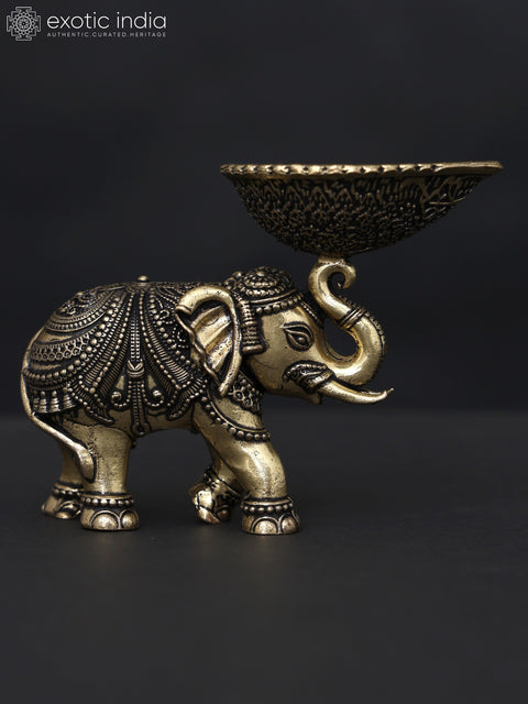 3" Small Superfine Brass Elephant with Diya
