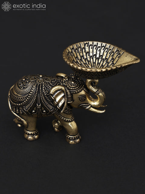 3" Small Superfine Brass Elephant with Diya
